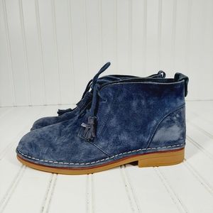 Hush Puppies Cyra Catelyn Navy Blue Suede Lace Up Fringe Flat Ankle Boots B668